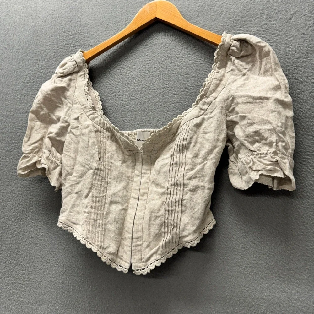 Reformation Crop Top Womens 10 Simmie Top Linen Oatmeal Corset Boho Cottagecore